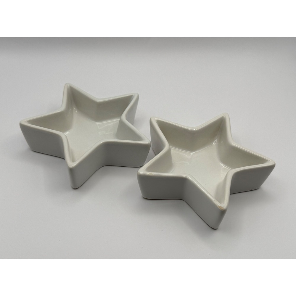 Designpac Inc White Ceramic Star Shaped Bowls Set of 2 Trinket Dishes Celestial